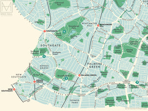 Enfield (London borough) retro map giclee print