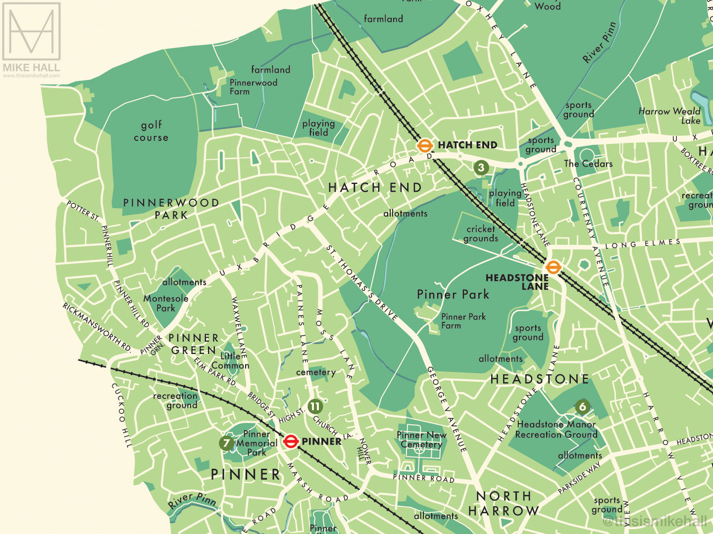Harrow London Borough Retro Map Giclee Print Mike Hall Maps harrow-london-borough-retro-map-giclee-print-mike-hall-maps
