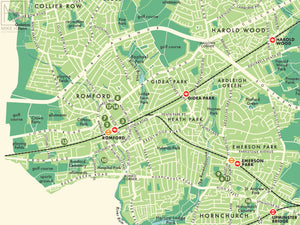 Havering (London borough) retro map giclee print
