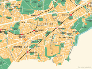 Hounslow (London borough) retro map giclee print