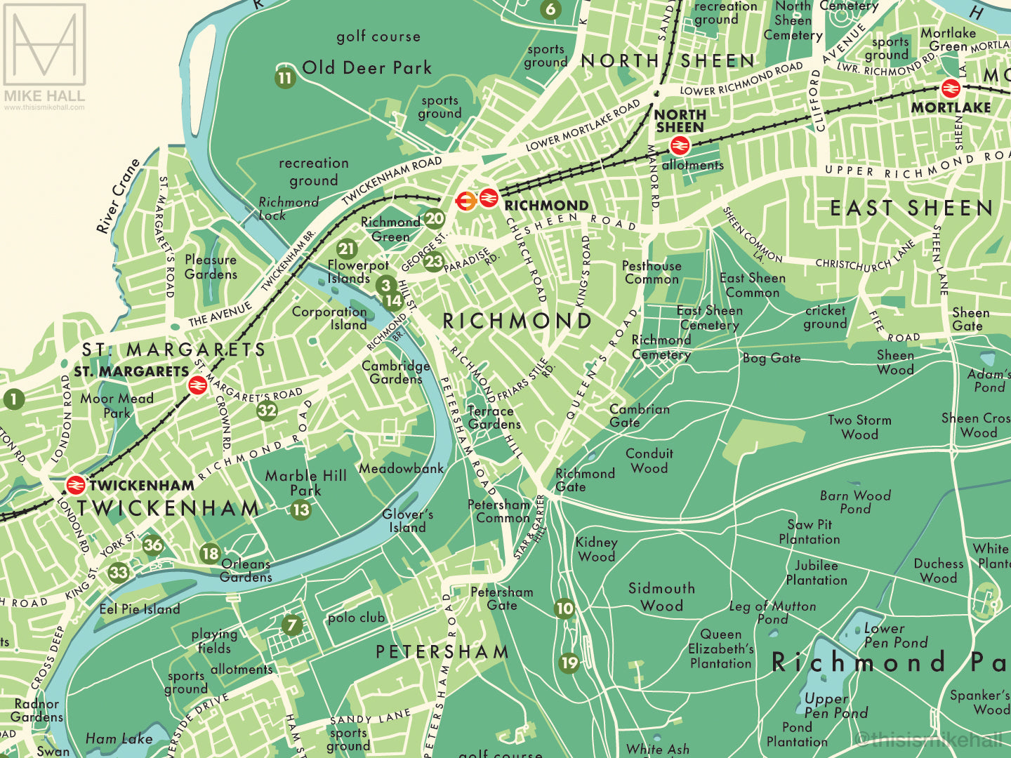 Richmond upon Thames (London borough) retro map giclee print – Mike