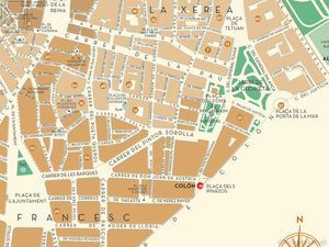 Ciutat Vella, Valencia map giclee print