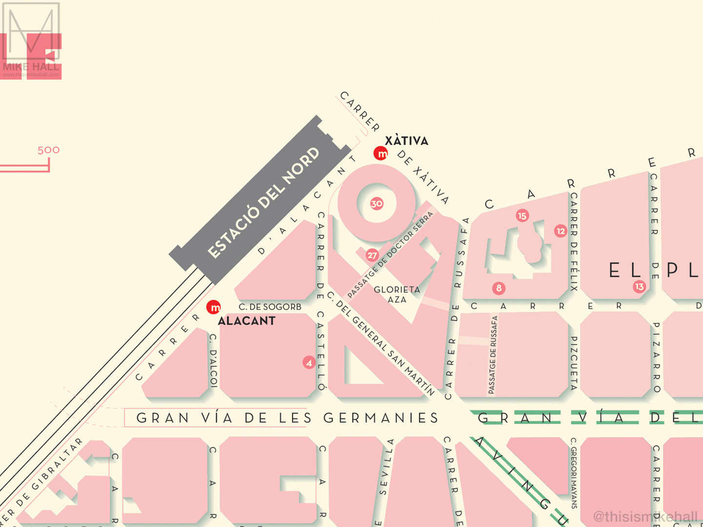 L'Eixample, Valencia map giclee print – Mike Hall Maps & illustration