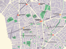 Islington (London borough) retro map giclee print