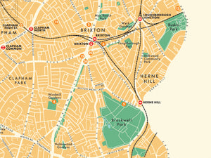 Lambeth (London borough) retro map giclee print