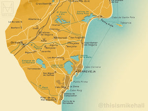Alicante (Spanish Province) map giclee print
