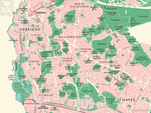 Hillingdon (London borough) retro map giclee print