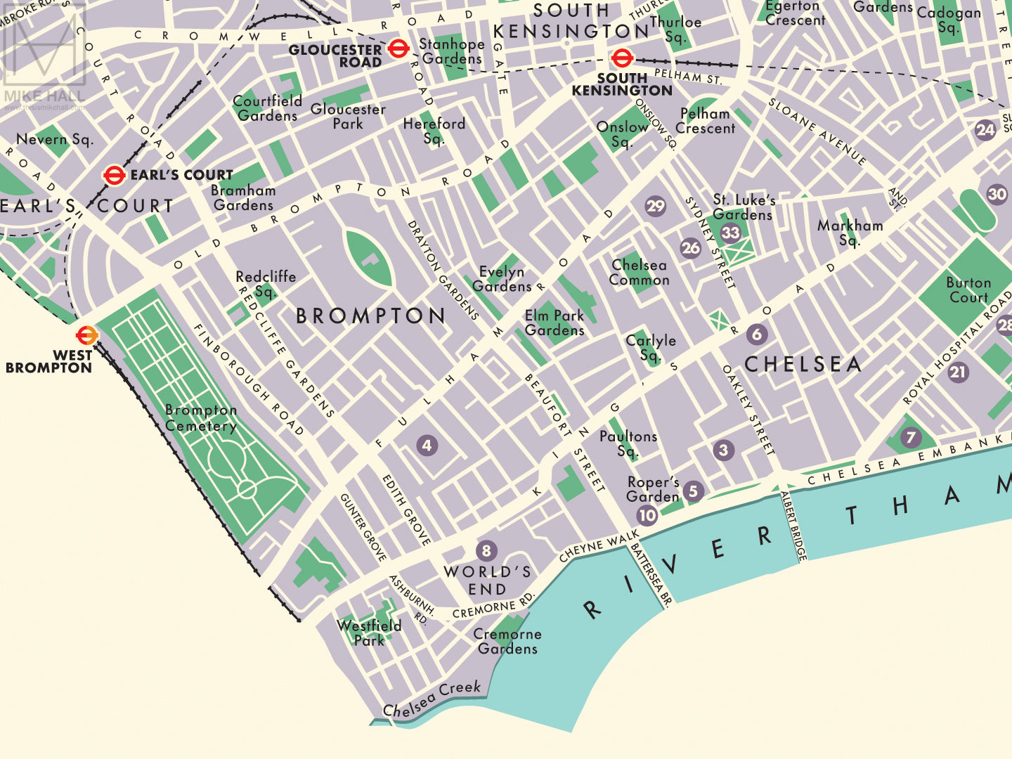 Kensington & Chelsea (London borough) retro map giclee print – Mike