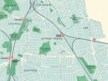 Lewisham (London borough) retro map giclee print