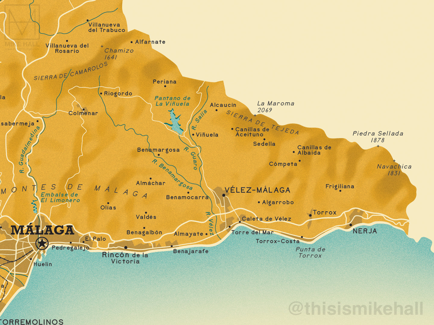 M laga Spanish Province Map Giclee Print Mike Hall Maps Illustration m-laga-spanish-province-map-giclee-print-mike-hall-maps-illustration