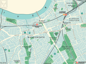 Wandsworth (London borough) retro map giclee print