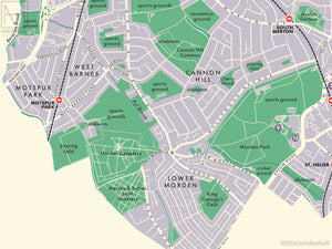 Merton (London borough) retro map giclee print