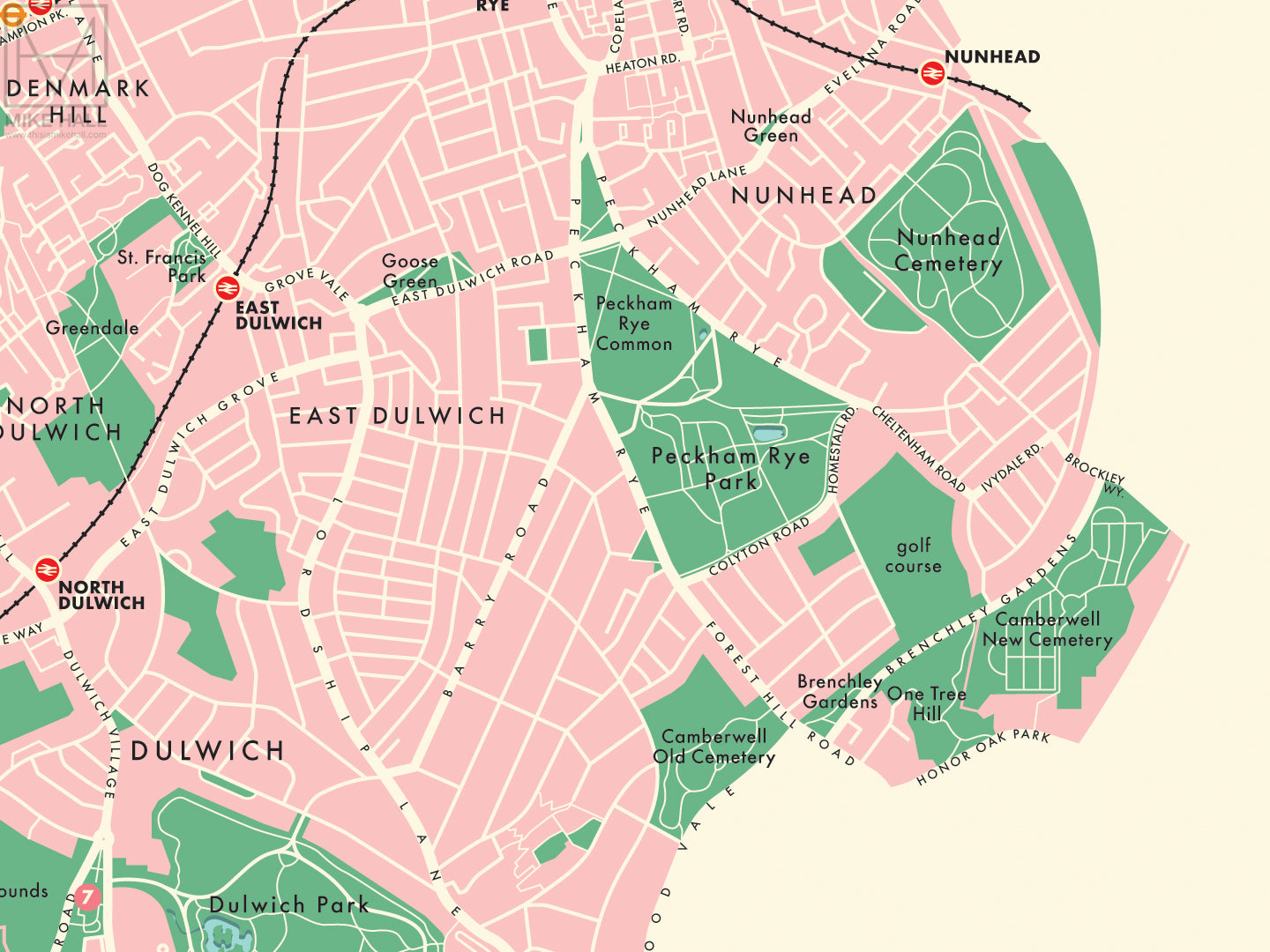 Southwark (London borough) retro map giclee print – Mike Hall Maps ...