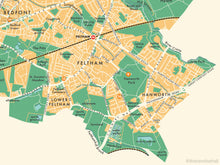 Hounslow (London borough) retro map giclee print