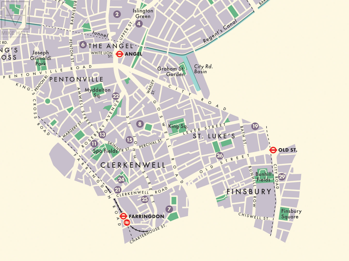 Islington (London borough) retro map giclee print – Mike Hall Maps ...