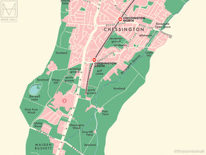 Kingston upon Thames (London borough) retro map giclee print