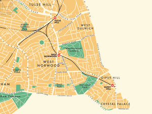 Lambeth (London borough) retro map giclee print