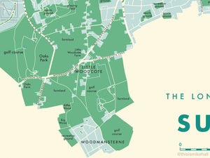 Sutton (London borough) retro map giclee print