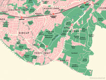 Bexley (London borough) retro map giclee print