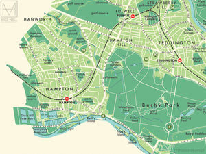 Richmond upon Thames (London borough) retro map giclee print