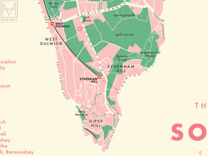 Southwark (London borough) retro map giclee print