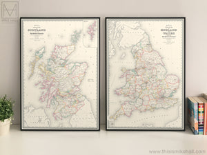 Scotland/England and Wales (Historic Counties) 2x map giclee prints