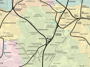 Greater London railway map giclee print