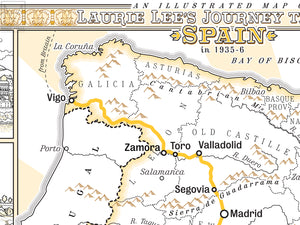 An Illustrated Map of Laurie Lee's Journey Through Spain in 1935-36 - decorative giclee print