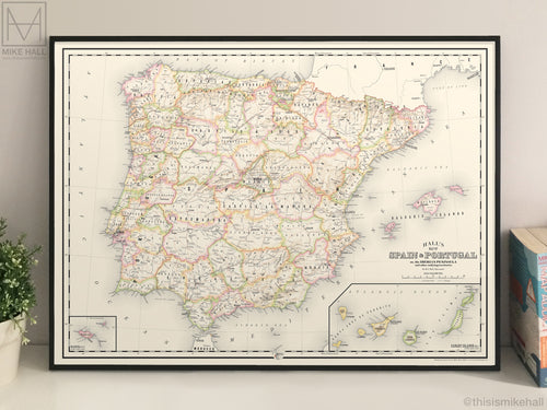 Spain & Portugal antique-style map giclee print