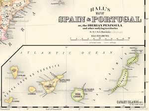 Spain & Portugal antique-style map giclee print