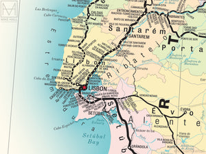 Spain & Portugal Railway Map giclee print